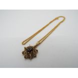 9 ct Gold - a 9ct gold necklace with a 9ct gold cluster pendant, stamped 375, approx 5.