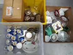 A mixed lot to include plated ware, ceramics, glassware and other, three boxes.