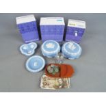 A quantity of Wedgwood Jasper Ware, pale blue, including boxed examples,