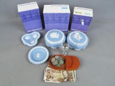 A quantity of Wedgwood Jasper Ware, pale blue, including boxed examples,