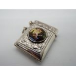 A silver Vesta case with painted enamel nude