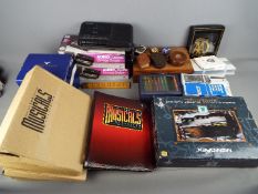 A mixed lot of collectables to include cigar box, AA badges, Olympic pin badge set, trinket box,