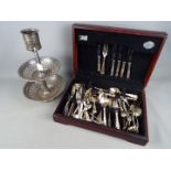 A canteen of cutlery and a silver plated Norddeutscher Lloyd centrepiece bearing crest of the