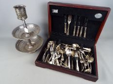 A canteen of cutlery and a silver plated Norddeutscher Lloyd centrepiece bearing crest of the