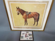 A print depicting Red Rum by Neil Cawthorne signed in pencil by Donald McCain,