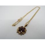 9 ct Gold - a 9ct gold necklace with a 9ct gold cluster pendant, stamped 375, approx weight 2.