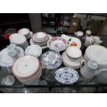 A mixed lot of dinner wares to include Crown Ming, Crown Devon, blue and white and similar.