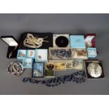 Costume Jewellery - a quantity of vintage costume jewellery to include Stratton powder compact,