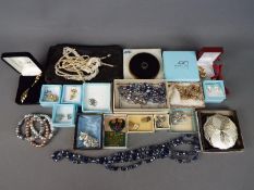 Costume Jewellery - a quantity of vintage costume jewellery to include Stratton powder compact,