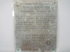 A World War One (WW1) metal plaque approx 41 cm x 33 cm