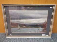 A pastel landscape, titled verso 'Coniston', mounted and framed under glass,