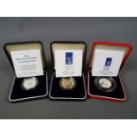Three Royal Mint silver proof Piedfort coins,
