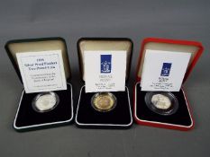 Three Royal Mint silver proof Piedfort coins,