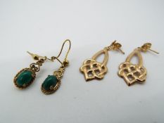 9 ct Gold - two pairs of 9ct gold earrings,