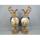 A large pair of decorative ewers, the body decorated with classical scenes, approximately 53 cm (h).