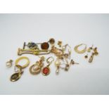 9 ct Gold - a pair of 9ct gold earrings and a small quantity of 9ct scrap gold, stamped 375,