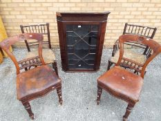 A Victorian wall mounted corner cabinet and four chairs [5]