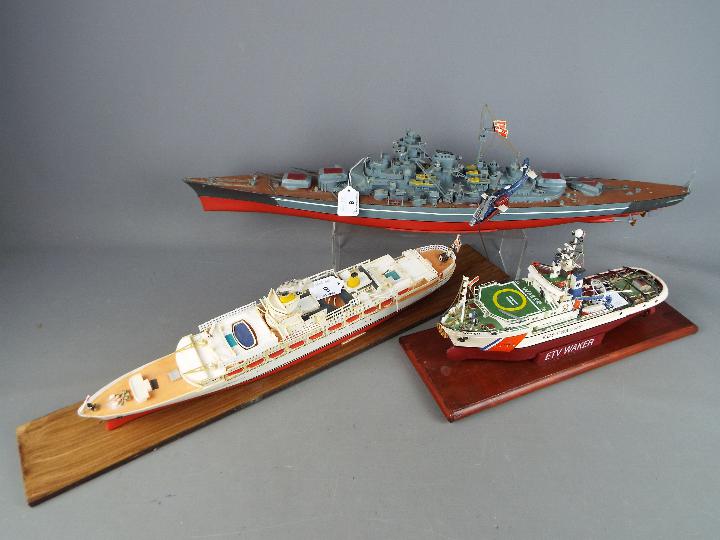 Three kit / scratch built model ships, the largest approximately 70 cm (l). - Image 3 of 3