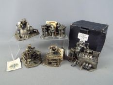 Five cast pewter figures from the Evergreen Collection comprising Clockmaker, Gunsmith, Cooper,