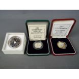 Three silver proof coins comprising a 1992 Piedfort 10p, a 1997 £2,