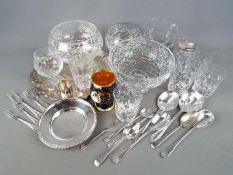 A collection of glassware to include Stuart Crystal and similar and a quantity of plated ware.