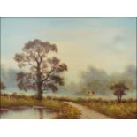 A large oil on canvas, English landscape scene, signed lower right B.