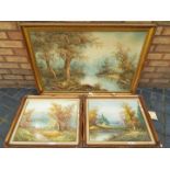 Three framed oils on canvas each depicting woodland scenes,