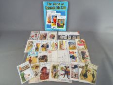 A collection of vintage comic postcards by Donald McGill together with a hardback book entitled The