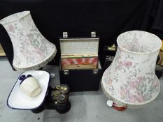 A mixed lot to include a quantity of 12" vinyl records, vintage kitchen scales and weights,