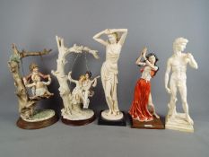 Five figural groups to include a gypsy dancer on base marked G.