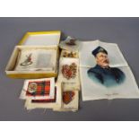 A quantity of cigarette card silks to include Heraldic series, military related, flags and similar.