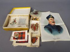 A quantity of cigarette card silks to include Heraldic series, military related, flags and similar.