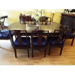 An ebonized dining suite with typical Oriental decoration comprising table 77 cm (h) x 112 cm (w) x