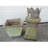 A good crown top chimney pot, approximately 77 cm (h), and a square section planter.