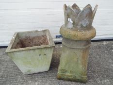 A good crown top chimney pot, approximately 77 cm (h), and a square section planter.