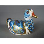 A Royal Crown Derby Rallidae Duck with silver stopper,