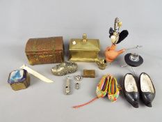 A mixed lot of collectables to include 'The Metropolitan' whistle, enamelled pin badge, hat pins,