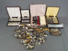 A collection of plated and stainless flatware, some in original cases, and similar.