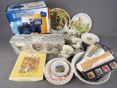 A small mixed lot to include ceramics, a boxed Pantium camera and a quantity of Mint Stamps,