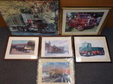 A collection of prints and photographs depicting lorries and commercial vehicles,