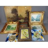 A collection of pictures to include ornately framed prints, watercolour,