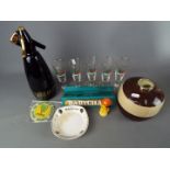 A mixed lot of breweriana to include a soda syphon, ice bucket, Cherry B glasses,