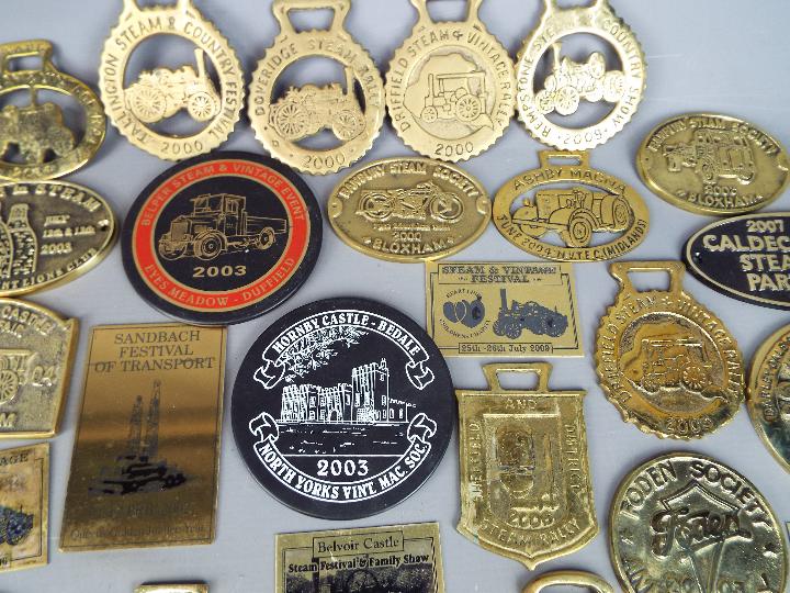 A box of steam fair and rally plaques, badges and similar, predominantly brass. - Image 3 of 4