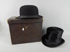 A G.A. Dunn silk top hat (internal measurements approximately 60 cm circumference, 20.