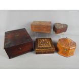 A small collection of wooden trinket boxes and similar,