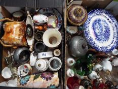 A mixed lot to include ceramics, glassware, metal ware, plated ware and similar, two boxes.