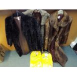 A quantity of furs comprising three ¾ length coats and a stole and two Champion 'Continental Grain'