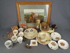 A mixed lot to include ceramics, glassware, vintage kitchen scales and weights,