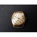 A 9ct gold cased gentleman's 15 jewel Rotary wristwatch, lacking strap, approximately 19.