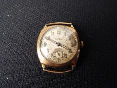 A 9ct gold cased gentleman's 15 jewel Rotary wristwatch, lacking strap, approximately 19.